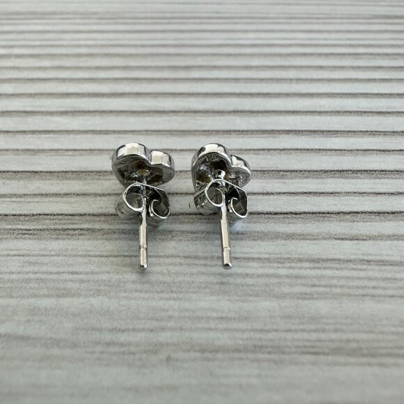 14K White Gold Diamond Accent Heart Stud Earrings - Picture 3 of 4